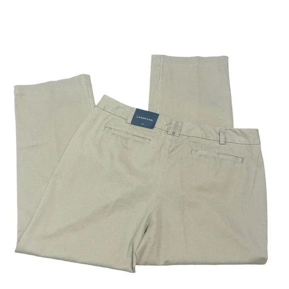 Lands End Pants Womens 12P Khaki‎ Straight Crop Chino Flat Front Minimalist New - Picture 2 of 11